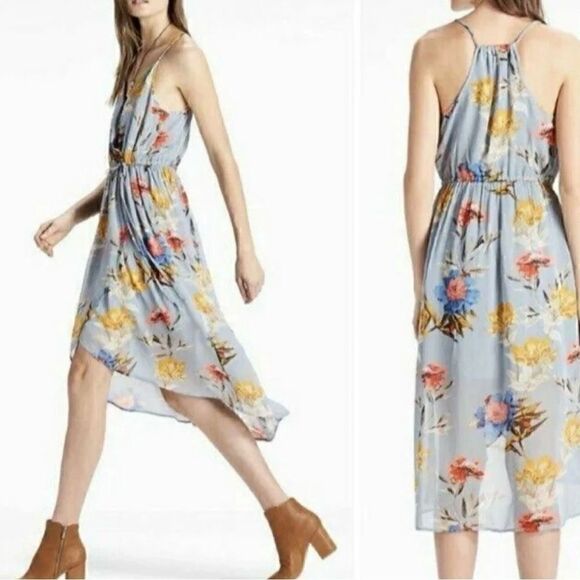 Lucky Brand Dresses & Skirts - LUCKY BRAND Blue Floral Print Hi-Low Faux Wrap Dress Size XS